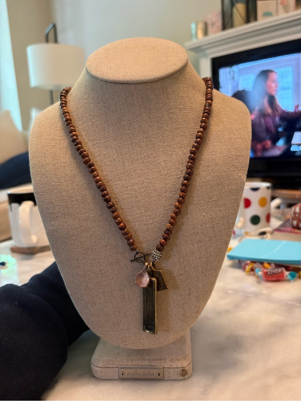Stella & Dot Brown Beaded Necklace with Mixed Charms